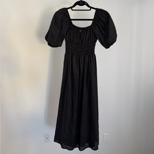 Faithfull The Brand Black Linen Puff Sleeved Dress